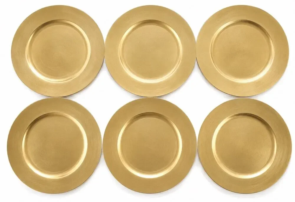 Set of 6 Hand Painted Gold Lacquer Charger Plates Metallic Elegant Table Decor